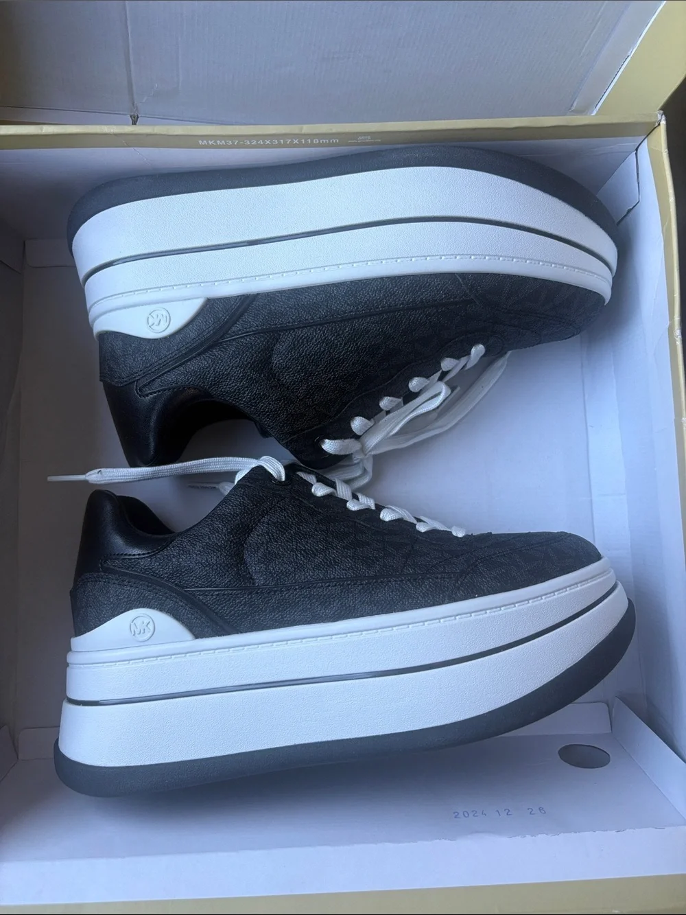 Michael Kors Hayes Lace Up‎ Platform Sneakers MK Signature Logo Black